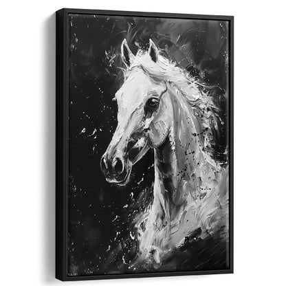 Black And White Horse Portrait Knife Painting, Floating Framed Canvas Art Print,, Framed Canvas Prints Wall Art