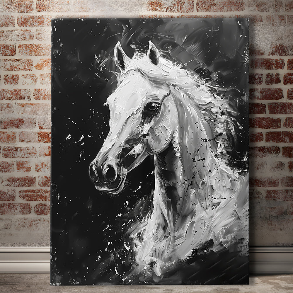 Black And White Horse Portrait Knife Painting, Canvas Art Print Decor, Painting Art, Canvas Prints Wall Art