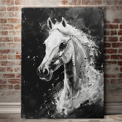 Black And White Horse Portrait Knife Painting, Canvas Art Print Decor, Painting Art, Canvas Prints Wall Art