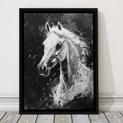 Black And White Horse Portrait Knife Painting, Floating Framed Canvas Art Print,, Framed Canvas Prints Wall Art