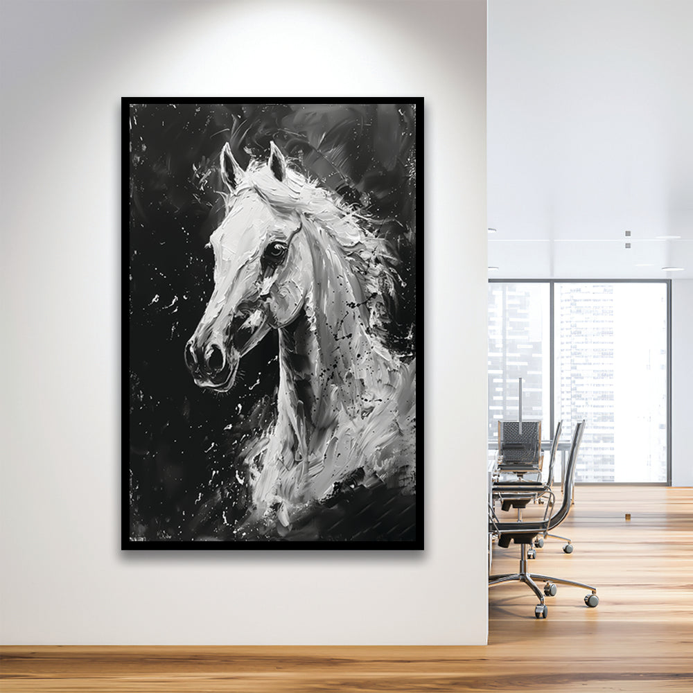 Black And White Horse Portrait Knife Painting, Framed Picture Print,, Framed Art Prints Wall Decor