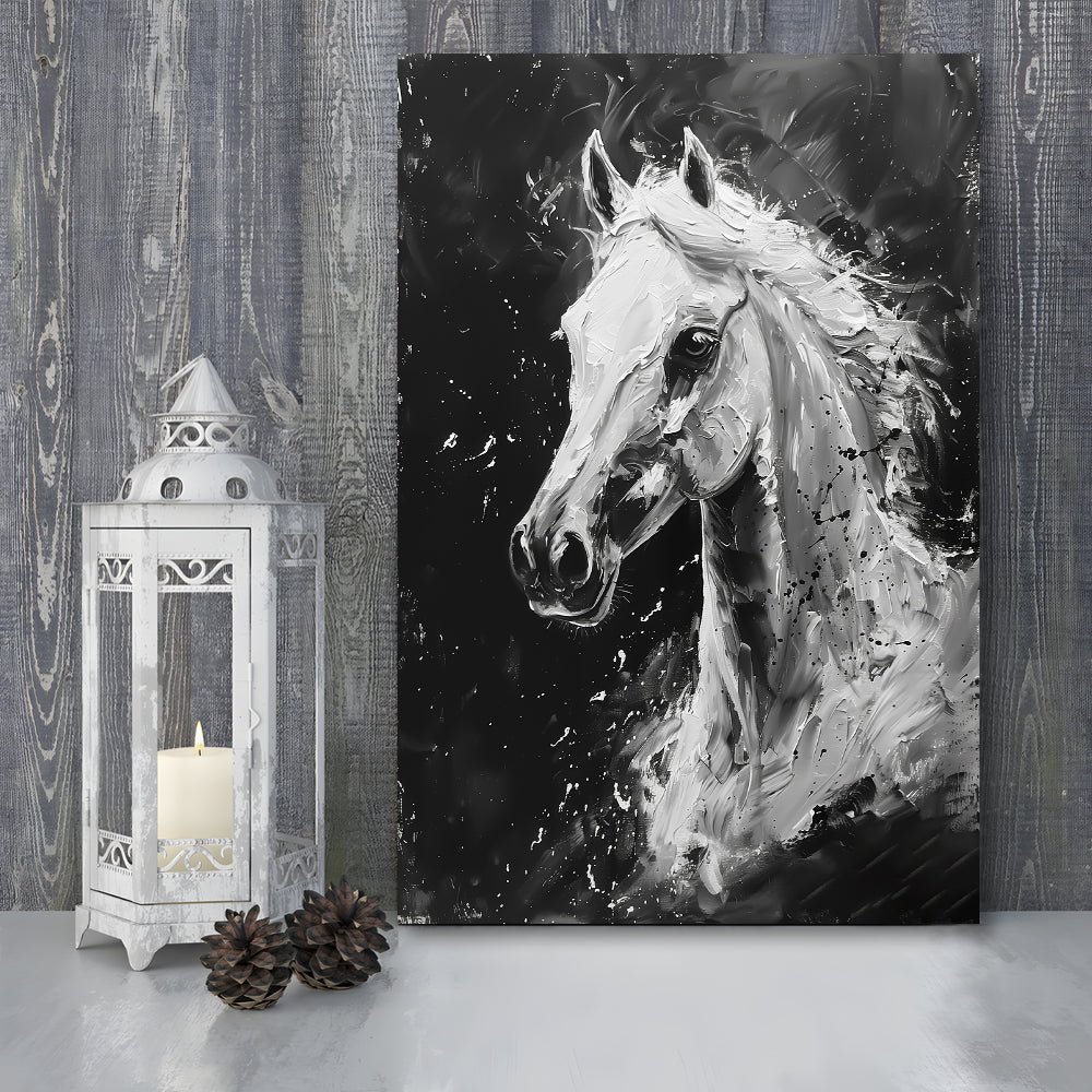 Black And White Horse Portrait Knife Painting, Canvas Art Print Decor, Painting Art, Canvas Prints Wall Art