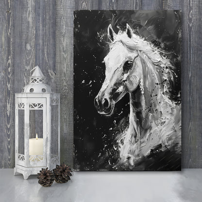 Black And White Horse Portrait Knife Painting, Canvas Art Print Decor, Painting Art, Canvas Prints Wall Art