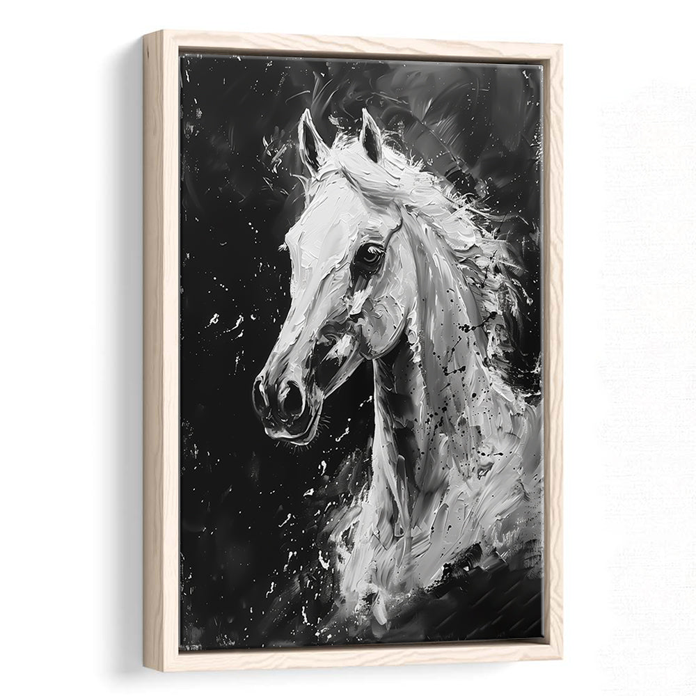 Black And White Horse Portrait Knife Painting, Floating Framed Canvas Art Print,, Framed Canvas Prints Wall Art