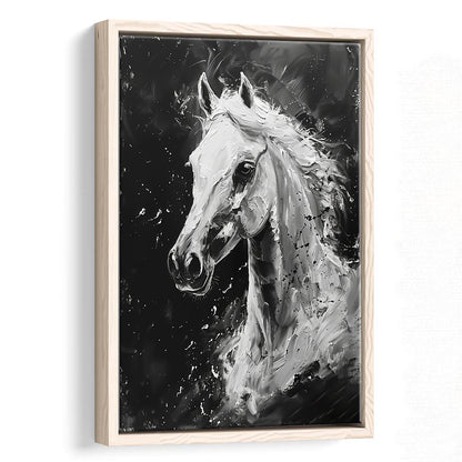 Black And White Horse Portrait Knife Painting, Floating Framed Canvas Art Print,, Framed Canvas Prints Wall Art