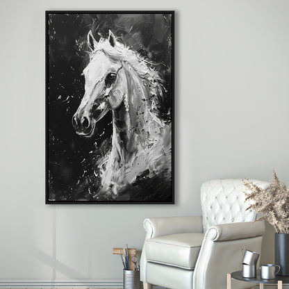 Black And White Horse Portrait Knife Painting, Floating Framed Canvas Art Print,, Framed Canvas Prints Wall Art