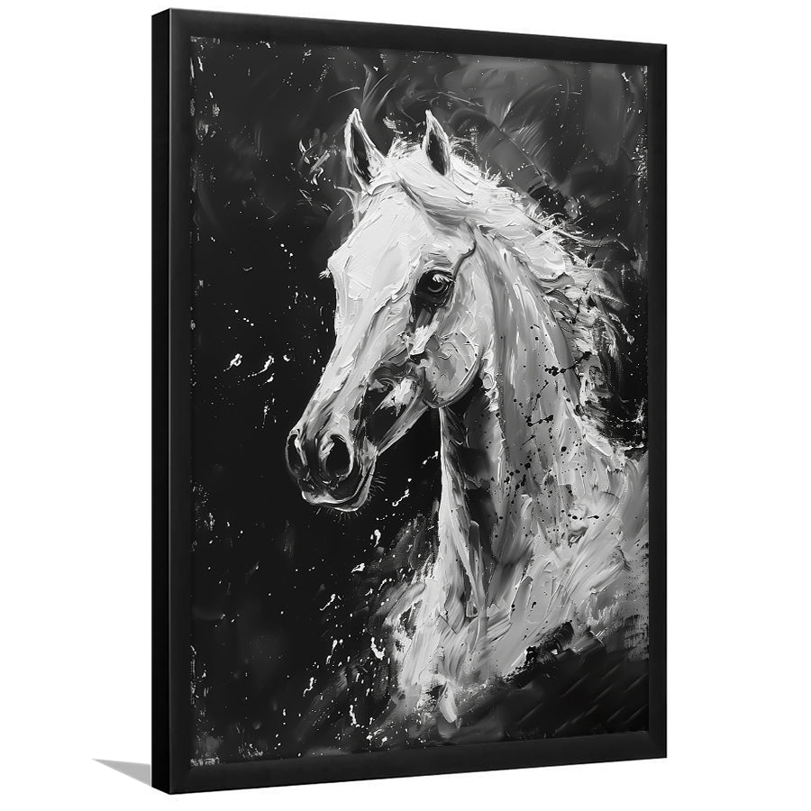 Black And White Horse Portrait Knife Painting, Framed Picture Print,, Framed Art Prints Wall Decor