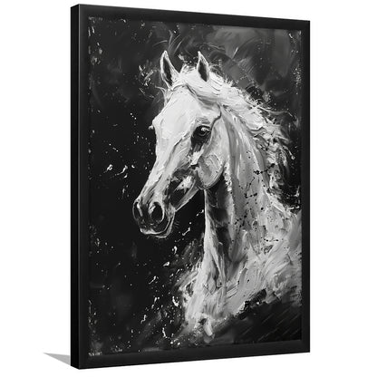 Black And White Horse Portrait Knife Painting, Framed Picture Print,, Framed Art Prints Wall Decor