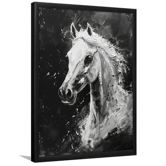 Black And White Horse Portrait Knife Painting, Framed Picture Print,, Framed Art Prints Wall Decor