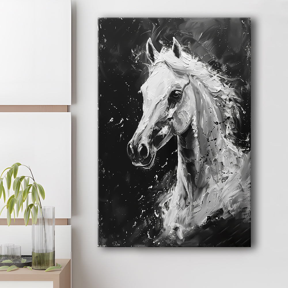 Black And White Horse Portrait Knife Painting, Canvas Art Print Decor, Painting Art, Canvas Prints Wall Art