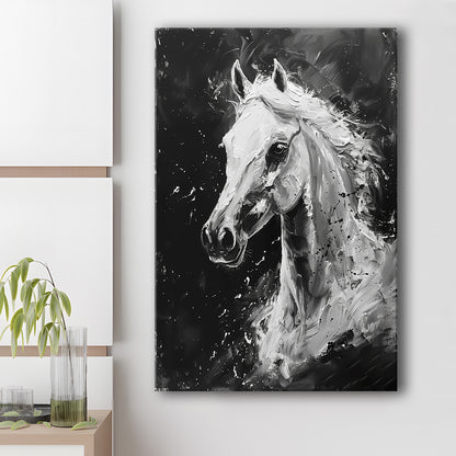 Black And White Horse Portrait Knife Painting, Canvas Art Print Decor, Painting Art, Canvas Prints Wall Art