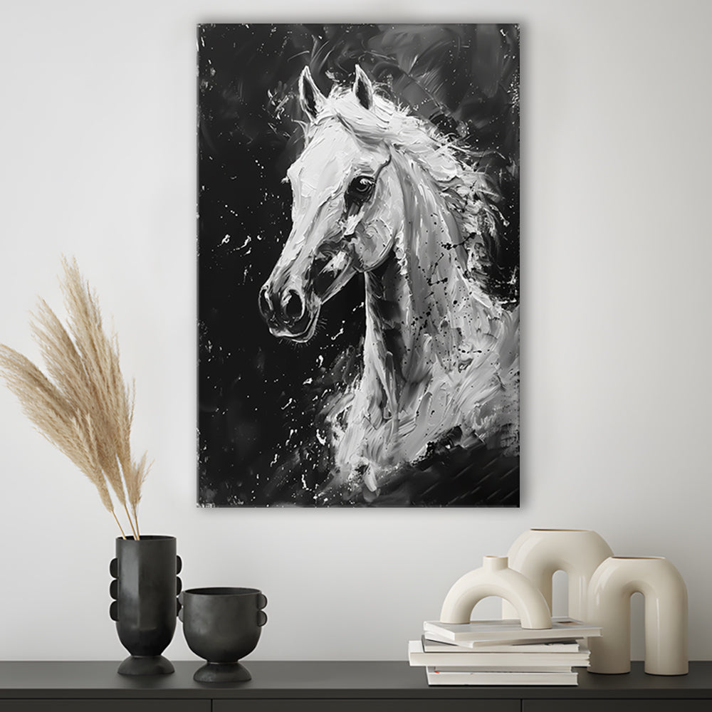 Black And White Horse Portrait Knife Painting, Canvas Art Print Decor, Painting Art, Canvas Prints Wall Art