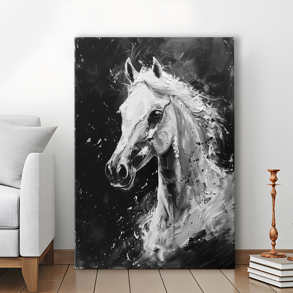 Black And White Horse Portrait Knife Painting, Canvas Art Print Decor, Painting Art, Canvas Prints Wall Art