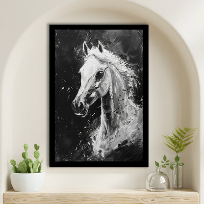 Black And White Horse Portrait Knife Painting, Framed Picture Print,, Framed Art Prints Wall Decor