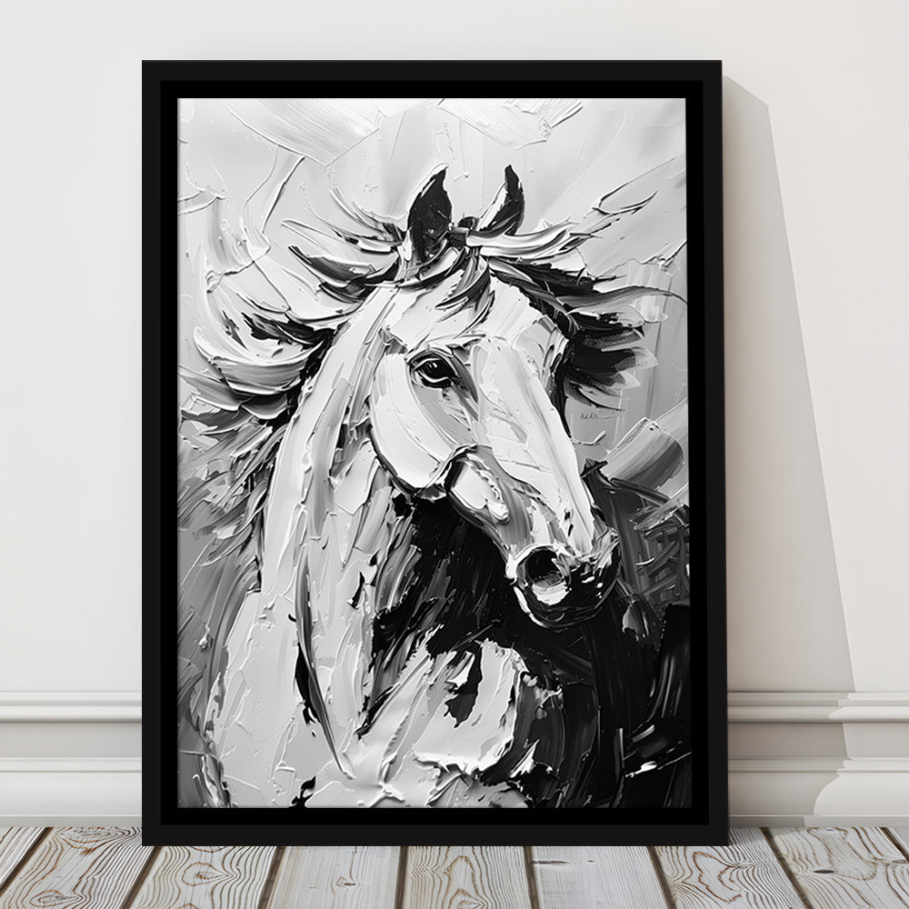 Black And White Horse Portrait Unique Art, Floating Framed Canvas Art Print,, Framed Canvas Prints Wall Art