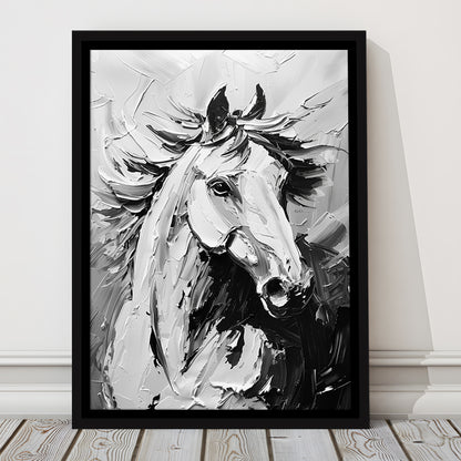 Black And White Horse Portrait Unique Art, Floating Framed Canvas Art Print,, Framed Canvas Prints Wall Art