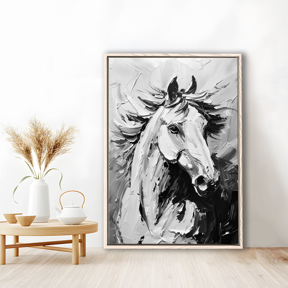 Black And White Horse Portrait Unique Art, Floating Framed Canvas Art Print,, Framed Canvas Prints Wall Art