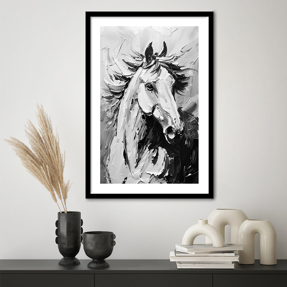 Black And White Horse Portrait Unique Art, Framed Picture Print, Framed Art Prints White Border Wall Decor