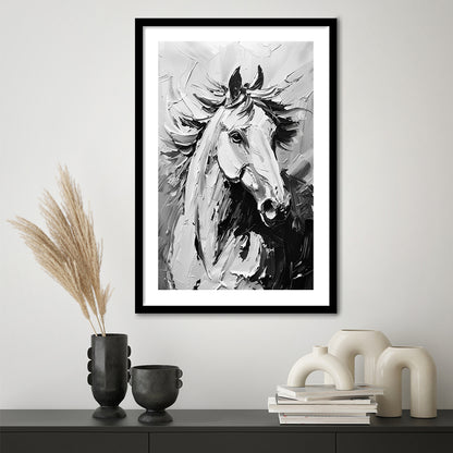 Black And White Horse Portrait Unique Art, Framed Picture Print, Framed Art Prints White Border Wall Decor