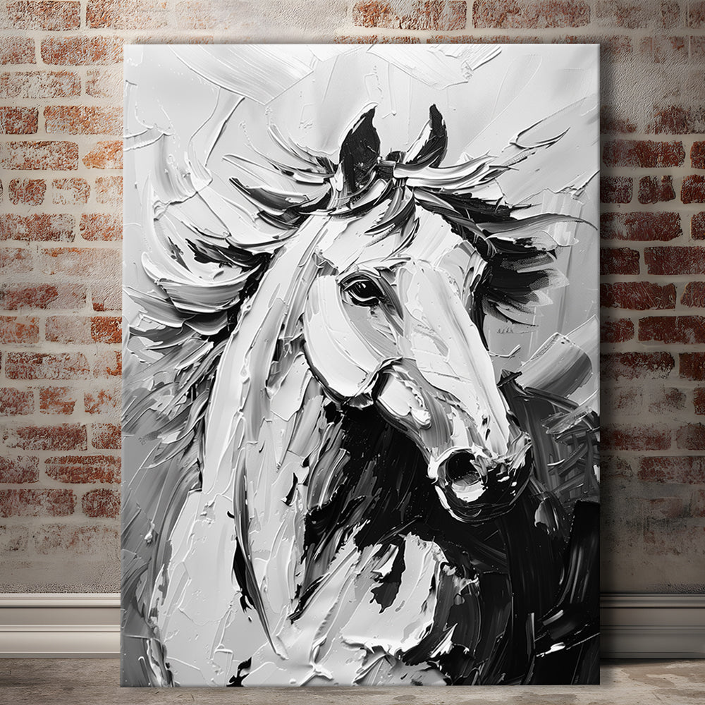 Black And White Horse Portrait Unique Art, Canvas Art Print Decor, Painting Art, Canvas Prints Wall Art