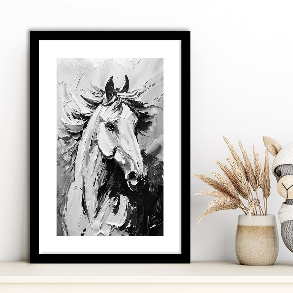 Black And White Horse Portrait Unique Art, Framed Picture Print, Framed Art Prints White Border Wall Decor