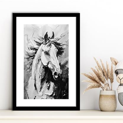 Black And White Horse Portrait Unique Art, Framed Picture Print, Framed Art Prints White Border Wall Decor