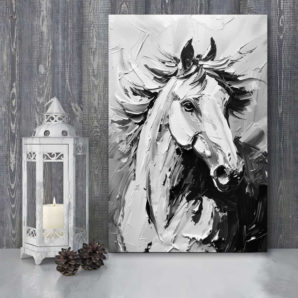 Black And White Horse Portrait Unique Art, Canvas Art Print Decor, Painting Art, Canvas Prints Wall Art