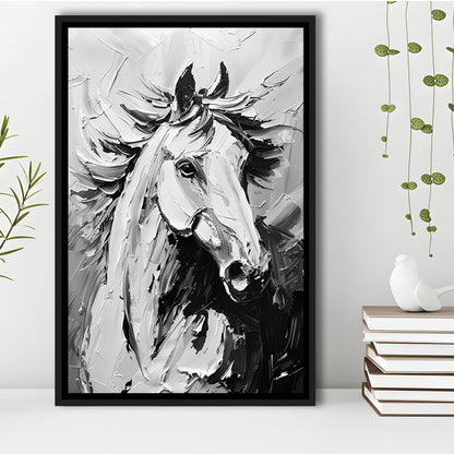 Black And White Horse Portrait Unique Art, Floating Framed Canvas Art Print,, Framed Canvas Prints Wall Art