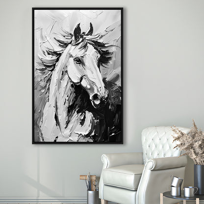 Black And White Horse Portrait Unique Art, Floating Framed Canvas Art Print,, Framed Canvas Prints Wall Art
