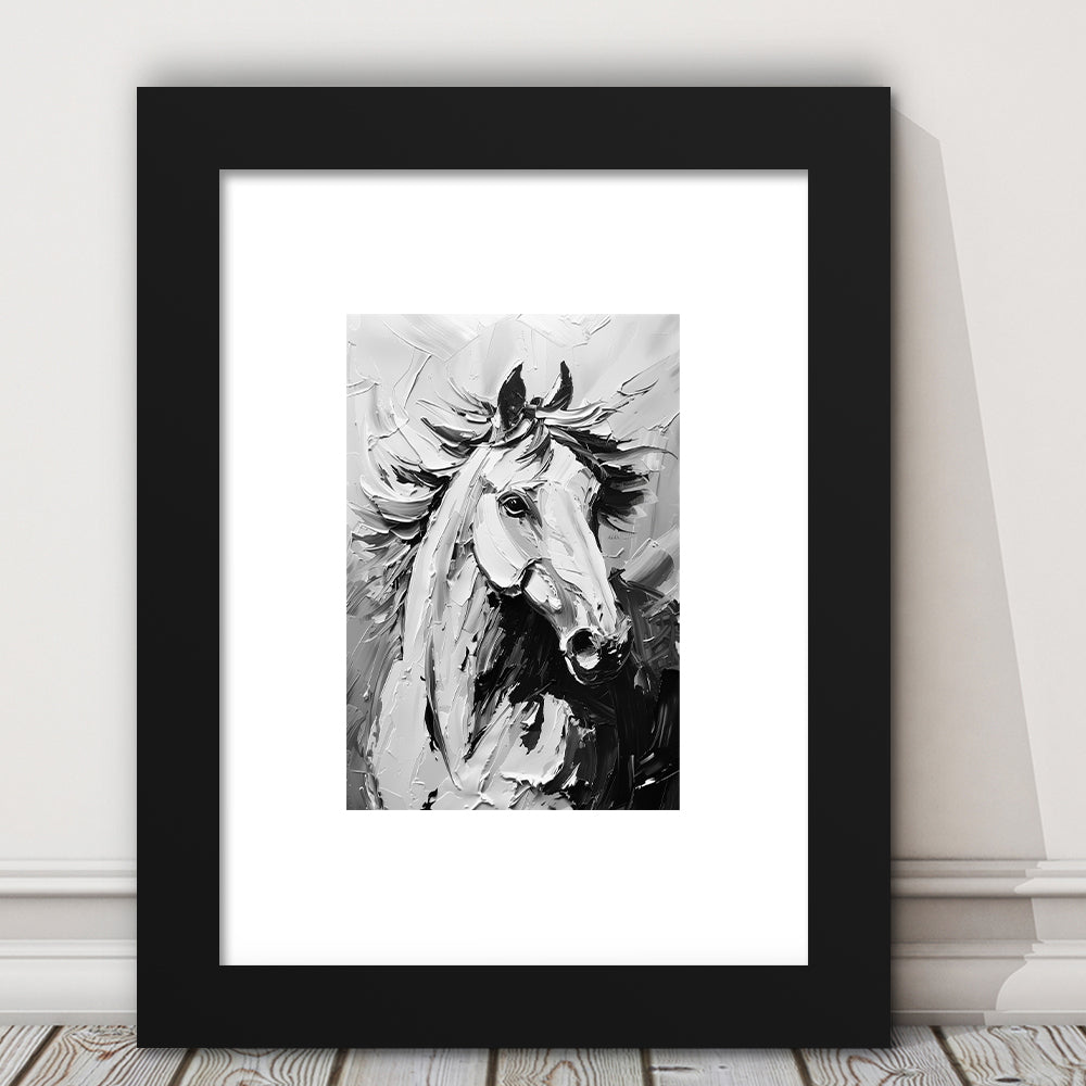 Black And White Horse Portrait Unique Art, Framed Picture Print, Framed Art Prints White Border Wall Decor