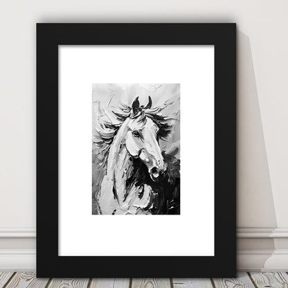 Black And White Horse Portrait Unique Art, Framed Picture Print, Framed Art Prints White Border Wall Decor