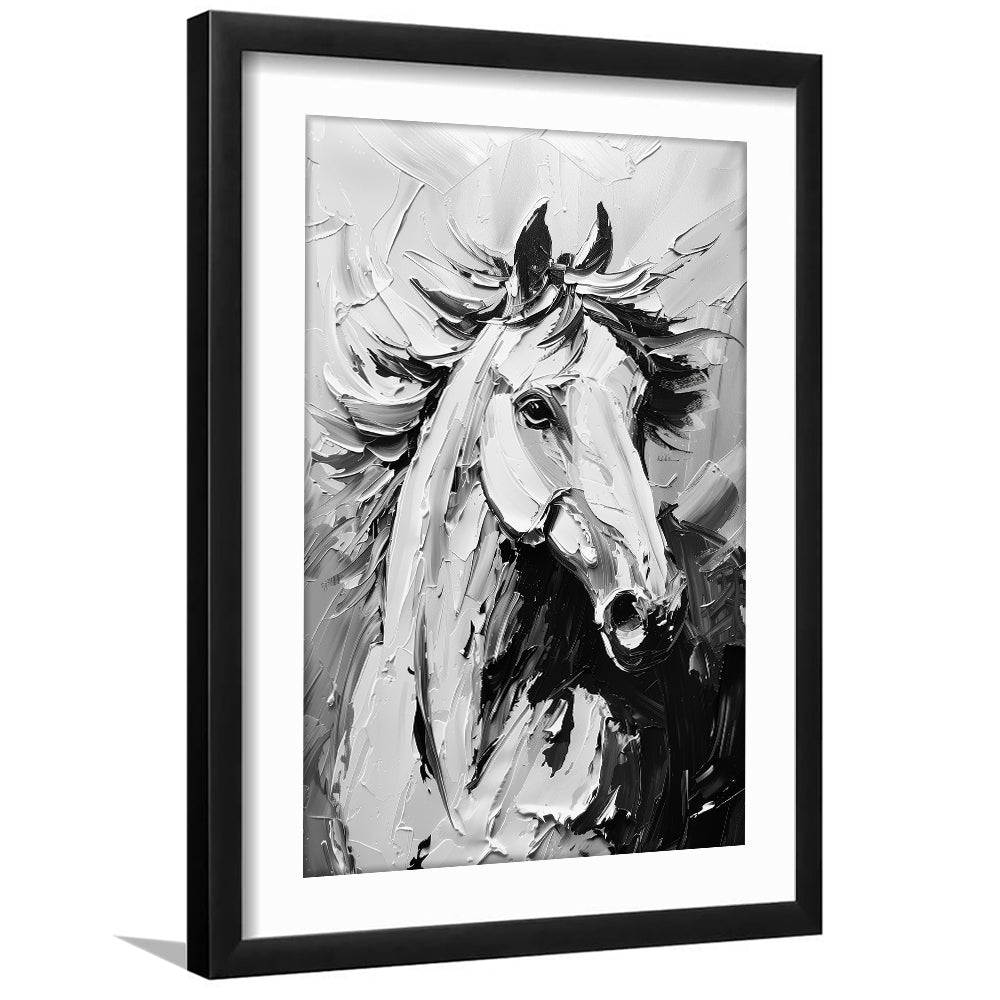 Black And White Horse Portrait Unique Art, Framed Picture Print, Framed Art Prints White Border Wall Decor