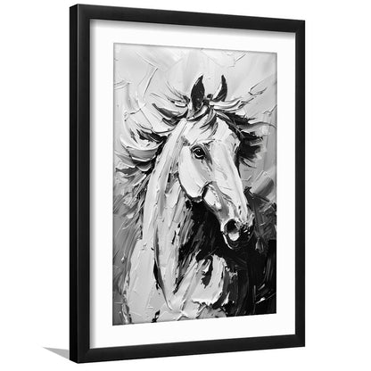 Black And White Horse Portrait Unique Art, Framed Picture Print, Framed Art Prints White Border Wall Decor