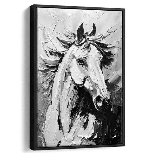 Black And White Horse Portrait Unique Art, Floating Framed Canvas Art Print,, Framed Canvas Prints Wall Art