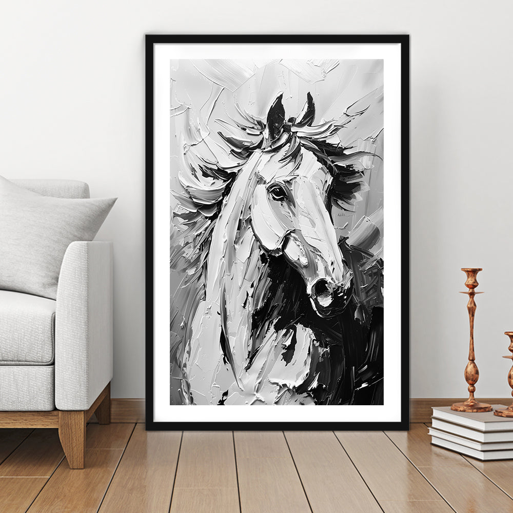 Black And White Horse Portrait Unique Art, Framed Picture Print, Framed Art Prints White Border Wall Decor