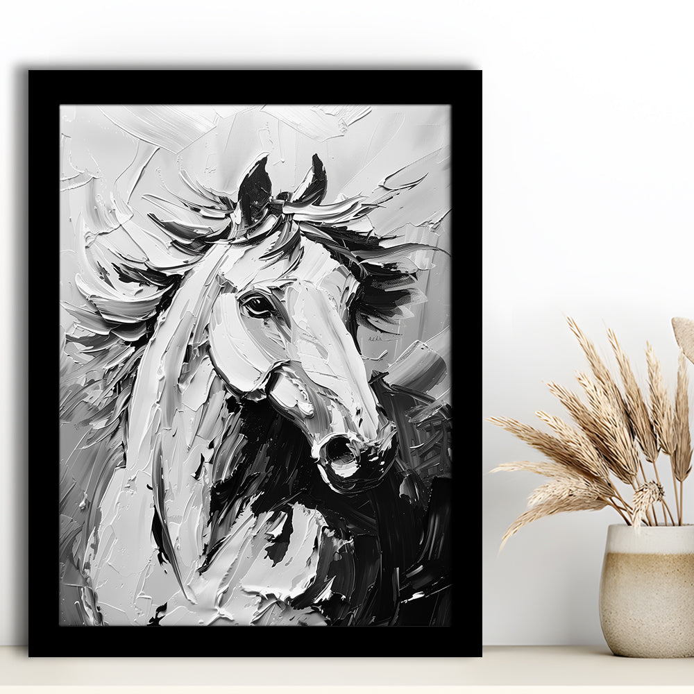 Black And White Horse Portrait Unique Art, Framed Picture Print,, Framed Art Prints Wall Decor