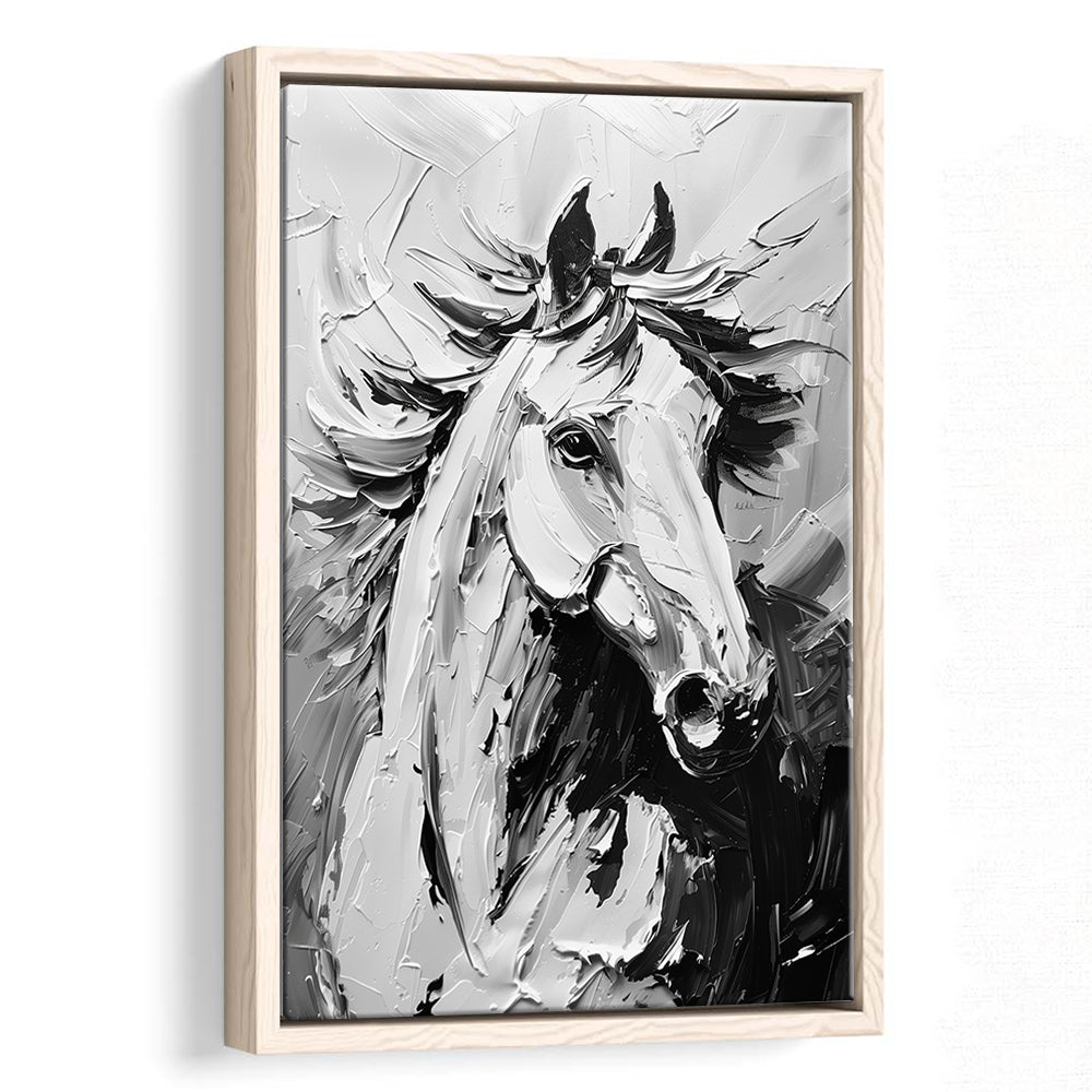 Black And White Horse Portrait Unique Art, Floating Framed Canvas Art Print,, Framed Canvas Prints Wall Art