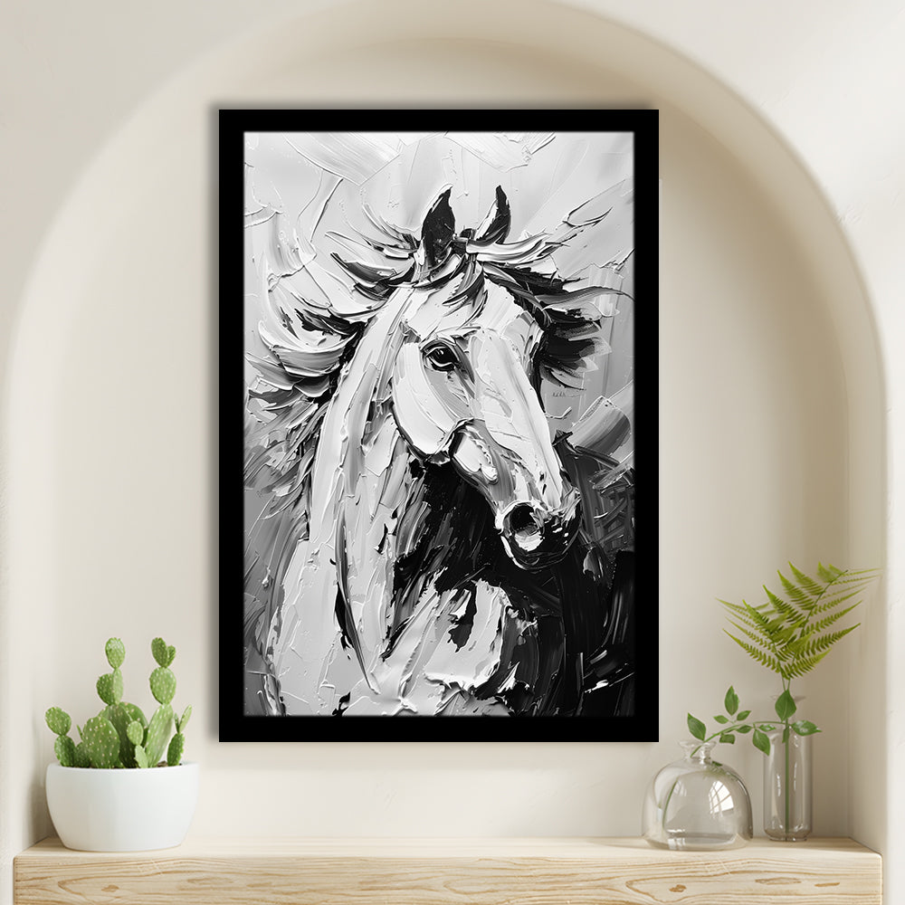 Black And White Horse Portrait Unique Art, Framed Picture Print,, Framed Art Prints Wall Decor