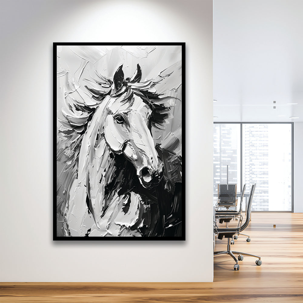 Black And White Horse Portrait Unique Art, Framed Picture Print,, Framed Art Prints Wall Decor