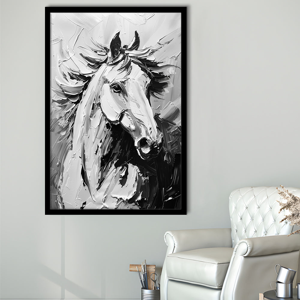 Black And White Horse Portrait Unique Art, Framed Picture Print,, Framed Art Prints Wall Decor