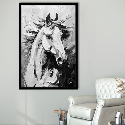 Black And White Horse Portrait Unique Art, Framed Picture Print,, Framed Art Prints Wall Decor