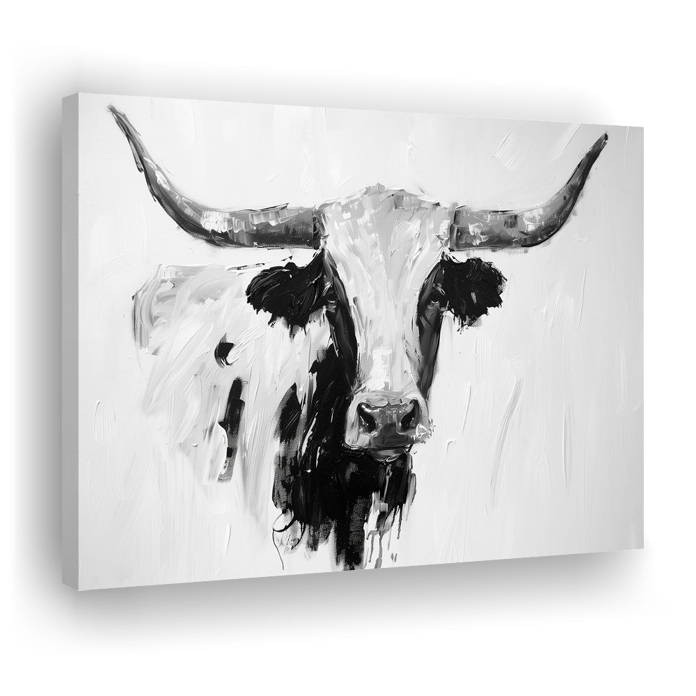 Black And White Longhorn Cow Knife Oil Paing, Canvas Art Decor Print, Painting Art, Canvas Print Wall Art Home Decor