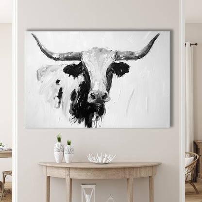 Black And White Longhorn Cow Knife Oil Paing, Canvas Art Decor Print, Painting Art, Canvas Print Wall Art Home Decor