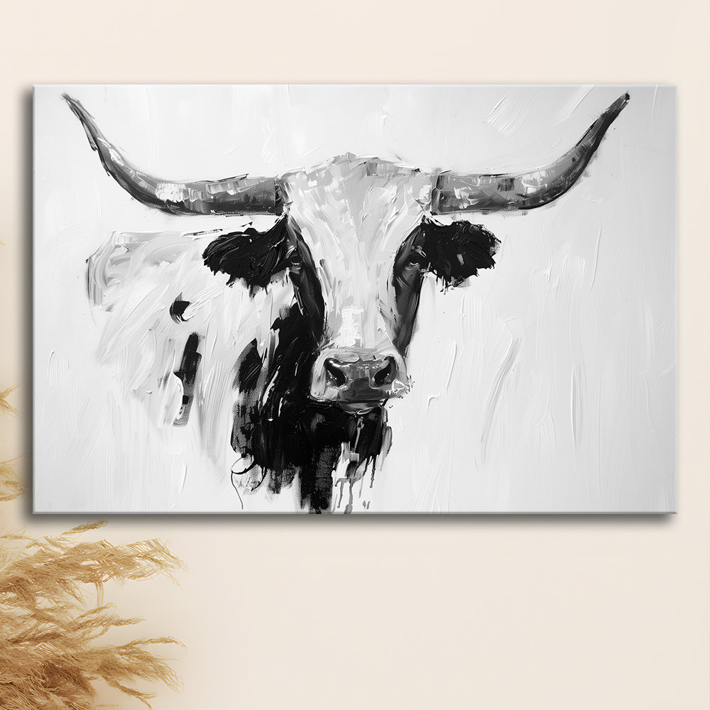 Black And White Longhorn Cow Knife Oil Paing, Canvas Art Decor Print, Painting Art, Canvas Print Wall Art Home Decor