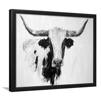 Black And White Longhorn Cow Knife Oil Paing, Framed  Print, Painting Art, Framed Art Print Wall Decor, Framed Picture