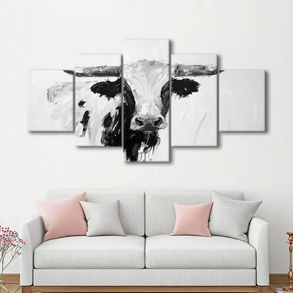 Black And White Longhorn Cow Knife Oil Paing, Canvas Art Decor Print, Painting Art, Mixed Panels Canvas Print Wall Art