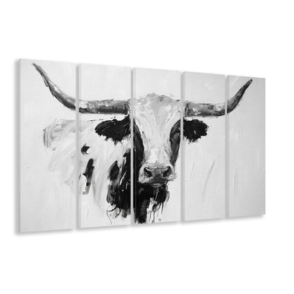 Black And White Longhorn Cow Knife Oil Paing, Canvas Art Print, Painting Art, Multi Panels Canvas Print Wall Art