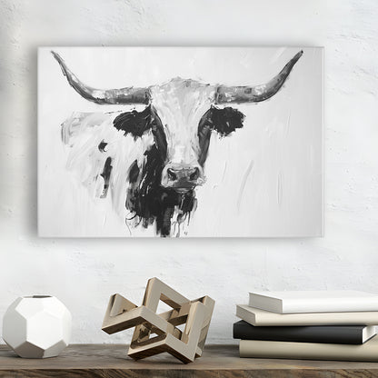 Black And White Longhorn Cow Knife Oil Paing, Canvas Art Decor Print, Painting Art, Canvas Print Wall Art Home Decor