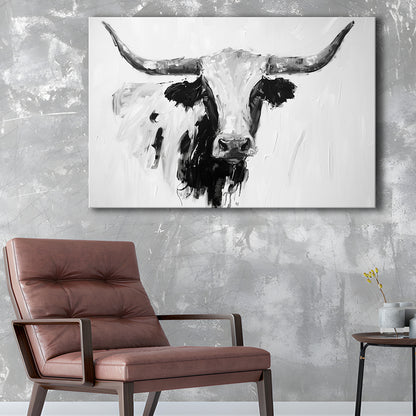 Black And White Longhorn Cow Knife Oil Paing, Canvas Art Decor Print, Painting Art, Canvas Print Wall Art Home Decor
