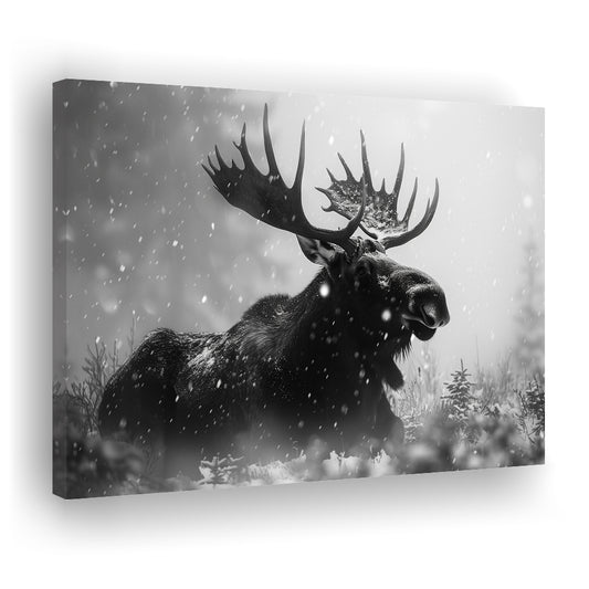 Black And White Moose Landscape Art, Canvas Art Decor Print, Painting Art, Canvas Print Wall Art Home Decor